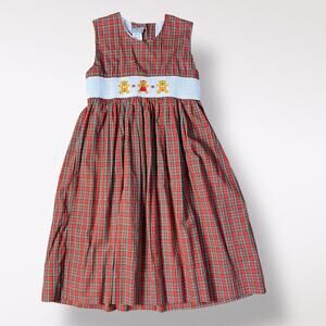 Kids by M.E. Vintage Girls‎ Red Plaid Gingerbread Smocked Heirloom Dress Size 6